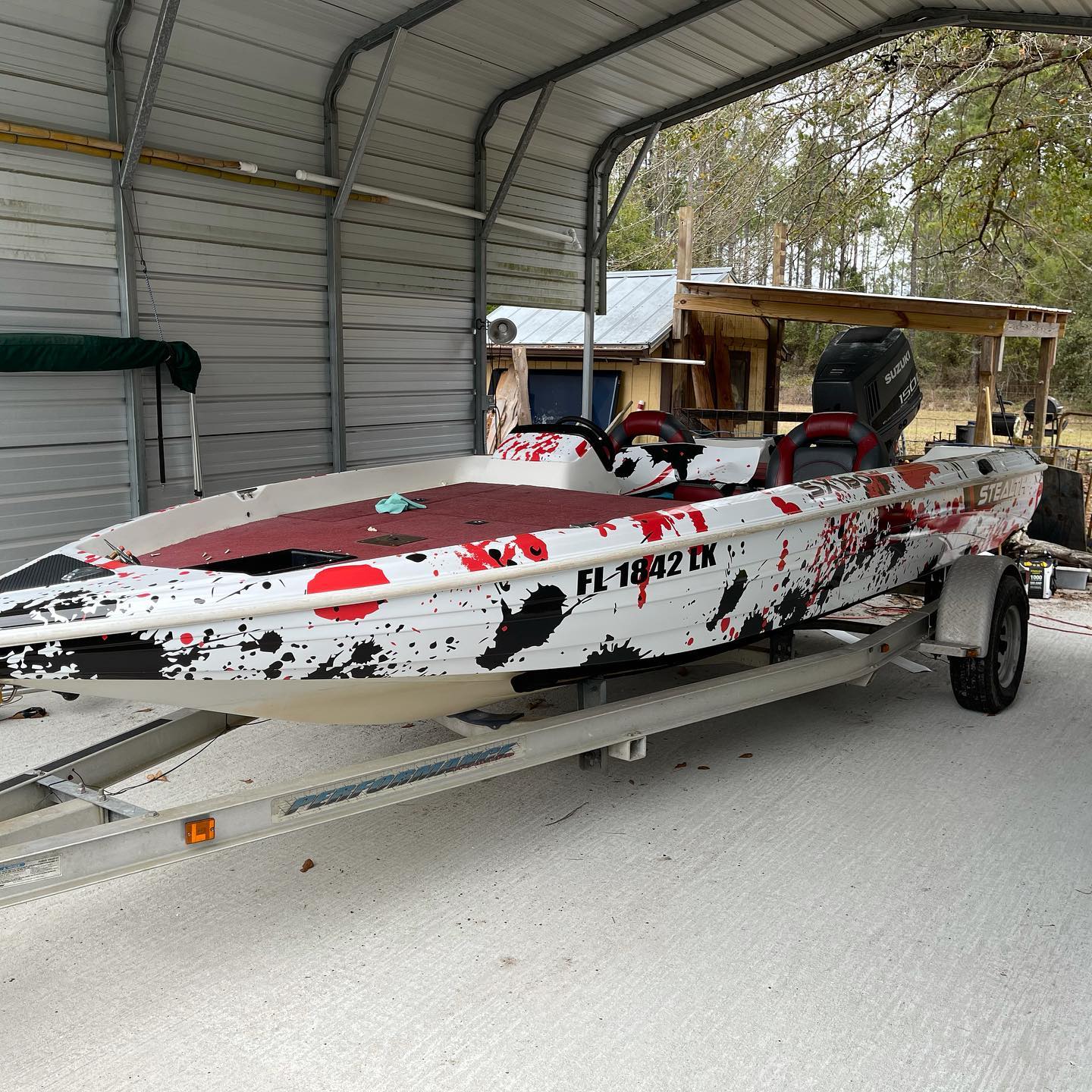 Gallery image 1 for Splatter Design Wrap - Stealth Bass Boat